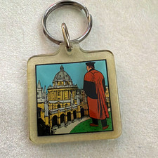 Vintage City of Oxford Souvenir Plastic Keychain Keyring Clear Blue White picture