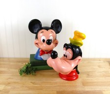 Vintage 1971 Walt Disney Goofy & Mickey Mouse Head Coin Banks Play Pal Plastics picture