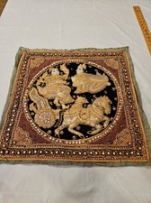 Vtg/antique Burmese Kalaga Chariot Tapestry Handmade Embroidered Sequin 20x20 picture