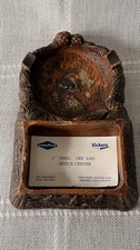 Vintage Pinecone Ashtray Business Card Holder Indian Canoe Scene picture