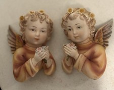 Porcelain Handpainted Angels Plaque by LEFTON'S JAPAN KW833 Set of 2 picture