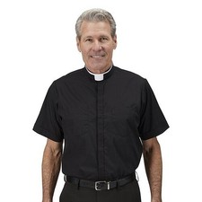 Polyester Cotton Short Sleeve Milano Comfort Shirt Black Roman Collared Apparel picture