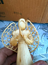 Vintage Corn Husk Angel Doll Woven Wings Folk Art Christmas Holiday Decor picture