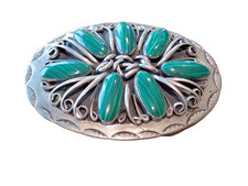 VTG SOUTHWESTERN NICKEL SILVER WOMENS BUCKLE MALACHITE LG 4