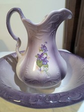 RARE Antique RS Prussia VIOLETS porcelain wash basin and pitcher set picture