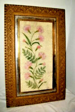 Victorian Floral Oil Painting Ornate Gilt Frame Wood Back Reverse Glass On Foil picture