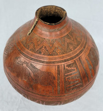 Large Vintage Hand Carved African Calabash Gourd picture