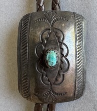 Old Pawn Navajo Sterling Silver and Turquoise Bolo Tie picture