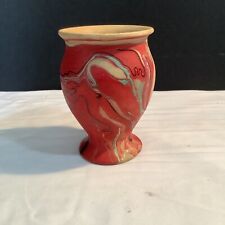 Vintage Nemadji Footed Red Swirl Clay Pottery Vase Made Between 1932-1949 picture