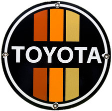 VINTAGE TOYOTA PORCELAIN SIGN RETRO ORANGE STRIPES DEALERSHIP GARAGE CAR TRUCK picture