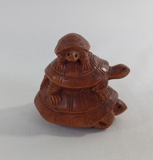 Vintage Japanese Boxwood Netsuke Stacked Turtles Signed Carved Collectible picture