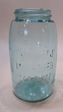 Old 1890's Blue Green Swayzee's Improved Mason Antique One Quart Canning Jar picture