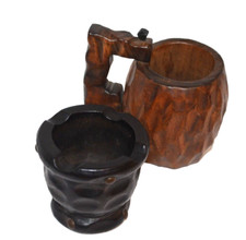 Vintage 1970's Wooden Wood Mug Cup W Handle & Ashtray mug Spanish Witco Tiki picture