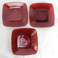 Set of 3 Vintage Anchor Hocking Charm Royal Ruby Red Square Saucers 5-3/8