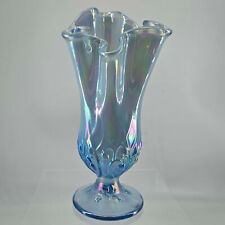 Fenton Art Glass Blue Opalescent Ruffled Lilly of the Valley Handkerchief Vase 8 picture