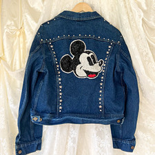 Vintage Lee Made in USA Mickey Mouse Beaded Studded Denim Jacket Y2K Western picture