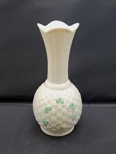 Belleek Sperrin Shamrock Porcelain Vase Basketweave Pattern 8.5