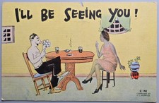 Comic I'll Be Seeing You Gambling Poker Humor Unused Postcard E.C. Kropp picture