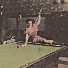 1900s Spinks Billiard Chalk Young Woman Girl Playing Pool Table Game Postcard picture