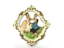 Vintage Chalkware Wall Plaque Victorian Lady and Gentleman Courting on Fence picture