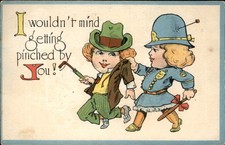 Humorous courting couple Humor Female Officer c1910s Vintage Postcard picture