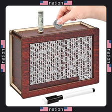 10K Savings Challenge Box - Wooden Piggy Bank for Kids & Adults, Reusable picture