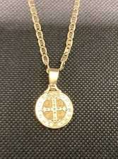 MEDALLA Y CADENA SAN BENITO BAÑO DE ORO 14K; 14k GOLD PLATED MEDAL ST BENEDICT picture