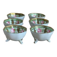 Antique Limoges Porcelain footed open salt cellars set of 6 Hand painted roses picture