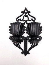 PATENTED 1867 ANTIQUE CAST IRON DOUBLE URN MATCH SAFE WALL POCKET W/STRIKER NICE picture