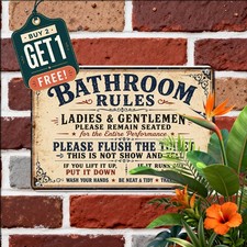 Funny Bathroom Rules Metal Sign Please Flush Toilet Restroom Decor 8x12 picture