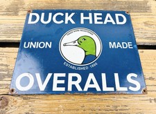 VINTAGE Duck Head OVERALLS UNION MADE PORCELAIN SERVICE PUMP STATION GAS SIGN picture