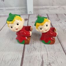 Vtg Pair Christmas Ceramic Red Pixie Elf Candle Huggers Climbers RB Taiwan picture
