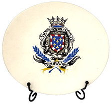 Vintage Salins France Faience Plate ~ Touraine Coat of Arms/Armorial Crest picture