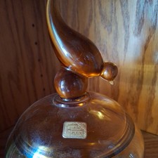  1960s VIKING STAMPED  VTG Tailed Bird Amber Glass Candy Jar & lid. GORGEOUS picture