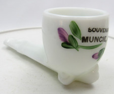 Vintage MUNCIE INDIANA Souvenir Milk Glass Pipe Painted Flowers picture