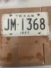 Vintage 1963 Texas License Plate Single JM-1368 Garage Decor Man Cave 63 TX picture
