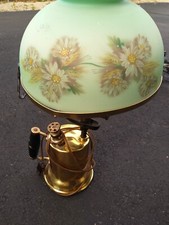 Antique Industrial Brass Blow Torch Lamp Jade Glass Shade No Chimney Electric  picture