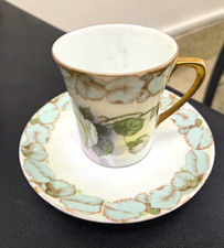 Antique Royal Rudolstadt Prussia Demitasse Teacup & Saucer Floral Gold Handle picture