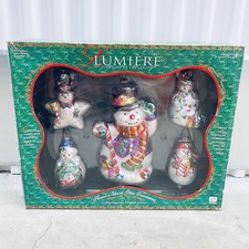 Vintage BK Lumiere Hand Blown Glass Snowmen Ornaments 1998 Limited Ed. 5ct BOX picture