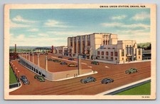 NE, Omaha, Union Station, Old Cars, Linen, Vintage Postcard picture