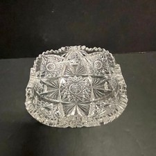 Vintage Heavy Cut Crystal Cigar Ashtray Starburst Hobstar Sawtooth Rim picture
