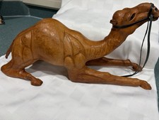 Vintage Leather Wrapped Large Camel 15”X 7” Tall with glass eyes. Sitting picture