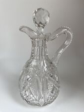 Vintage Clear Cut Glass Vinegar / Oil Cruet With Stopper & Handle, 6” Tall, Read picture