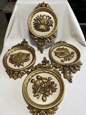 Dart Ind USA Set of 4 Gold & White Wall Decor Floral Good Condition picture