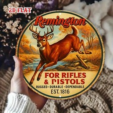 Remington Hunting Deer Jumping with Rifle Tin Metal Signs Home Décor 8x8  picture