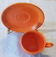 Fiesta Ware Red (Orange) Footed Ring Handle Cup & Saucer H L Co Homer Laughlin picture