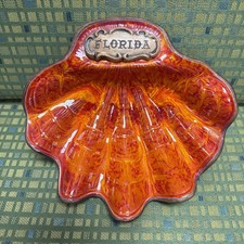 Vintage Treasure Craft Orange FLORIDA Clam Seashell Trinket Dish Souvenir - 7” picture
