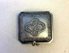 Vintage Pewter Floral Folding Pocket Photo Frame Travel Double Picture Locket picture