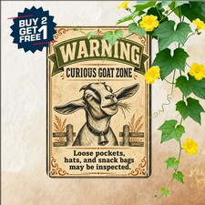 Beware The Goat Funny Bohemian Sign Farmhouse Animal Hazard Metal Tin Plaque Art picture