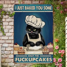 Funny Cat Baker Vintage Aluminum Tin Metal Signs Home Décor 8x12  picture